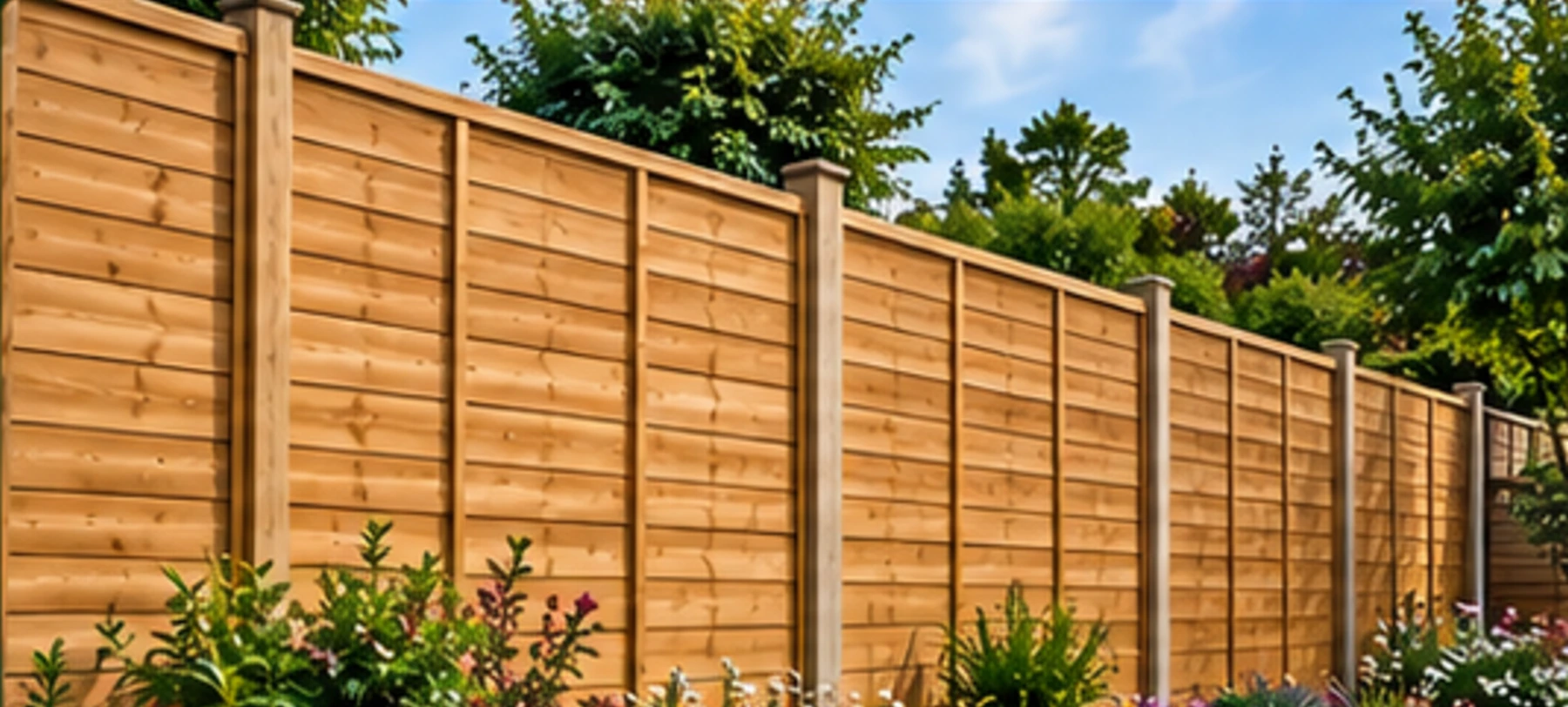 Illustrative example of new timber fencing in a landscaped garden