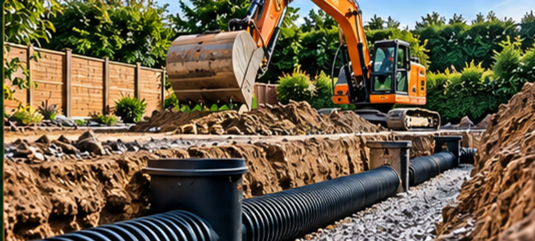 Groundworks and drainage within a professionally landscaped garden